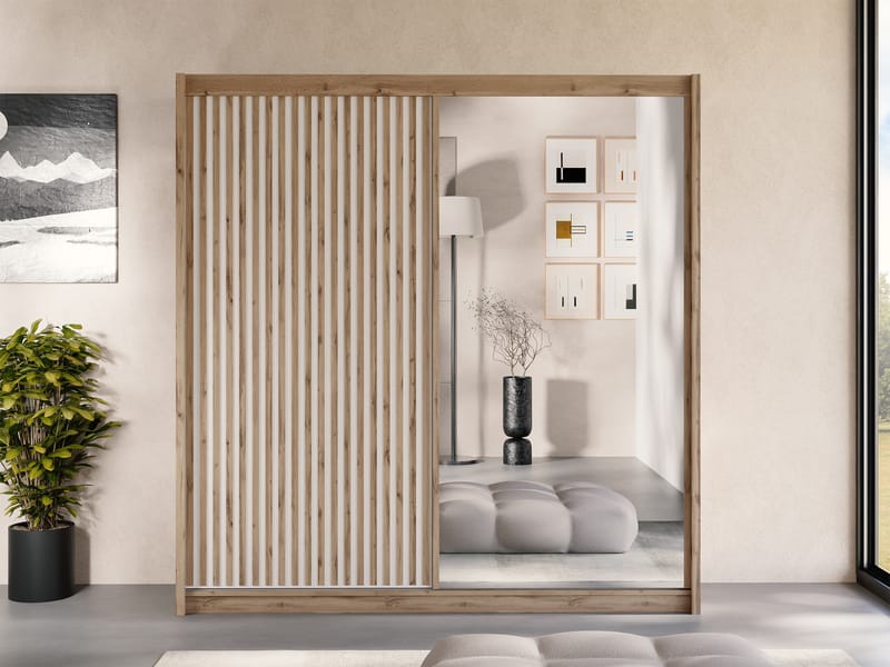 Swanley Garderob med Spegel 203x215 cm - Brun/Vit - Förvaring - Klädförvaring - Garderob & garderobssystem