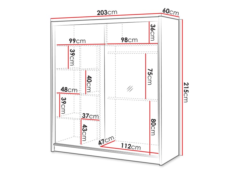 Swanley Garderob med Spegel 203x215 cm - Brun/Vit - Förvaring - Klädförvaring - Garderob & garderobssystem