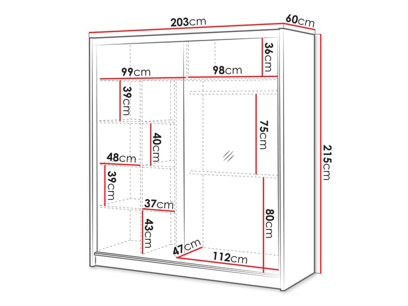 Swanley Garderob med Spegel 203x215 cm - Brun/Vit - Förvaring - Klädförvaring - Garderob & garderobssystem
