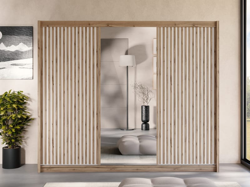 Swanley Garderob med Spegel 250x215 cm - Brun/Vit - Förvaring - Klädförvaring - Garderob & garderobssystem