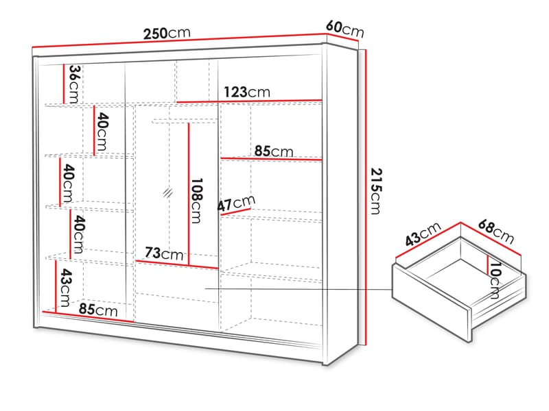 Swanley Garderob med Spegel 250x215 cm - Brun/Vit - Förvaring - Klädförvaring - Garderob & garderobssystem