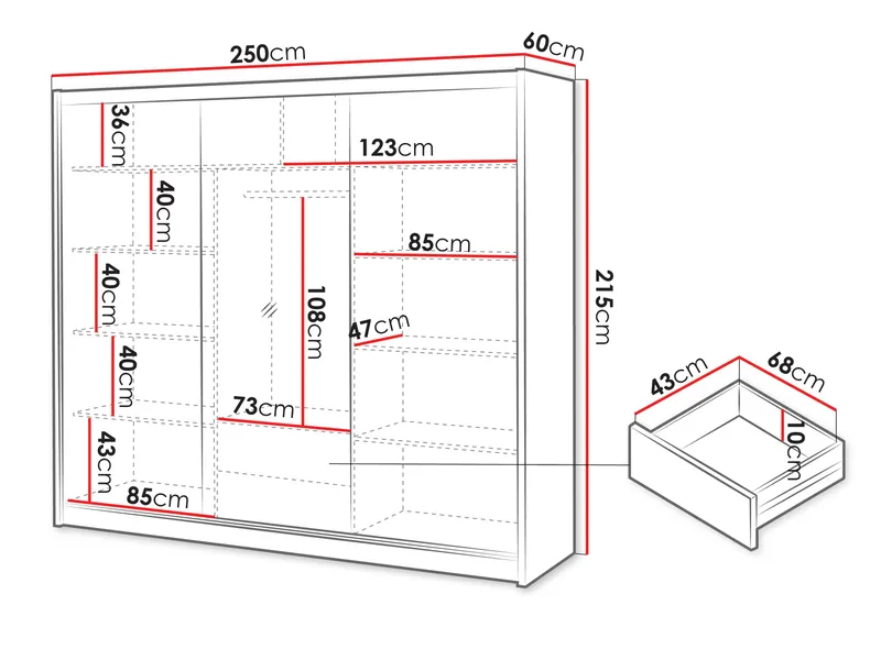 Swanley Garderob med Spegel 250x215 cm - Brun/Vit - Förvaring - Klädförvaring - Garderob & garderobssystem