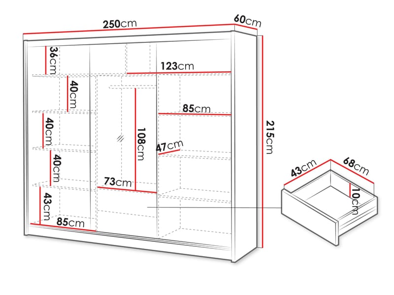 Swanley Garderob med Spegel 250x215 cm - Brun/Vit - Förvaring - Klädförvaring - Garderob & garderobssystem