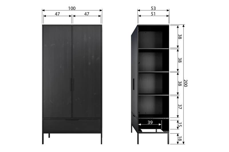 Swichor Garderob 180 cm - Svart - Garderob & garderobssystem - Klädskåp & fristående garderob