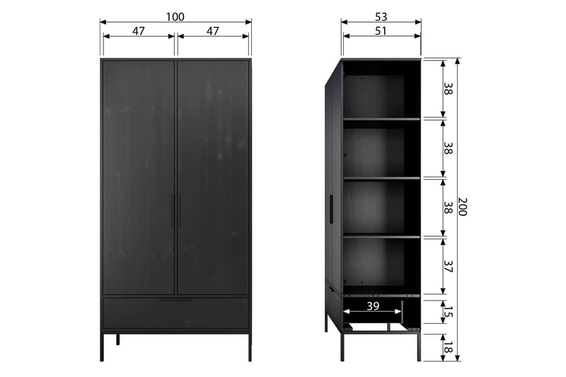 Swichor Garderob 180 cm - Svart - Garderob & garderobssystem - Klädskåp & fristående garderob