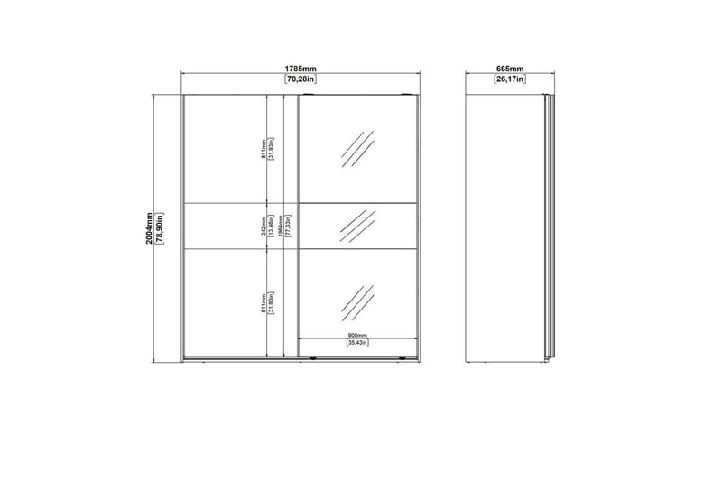 Takeru Garderob med Spegel 179x200 cm - Svart - Förvaring - Klädförvaring - Garderob & garderobssystem