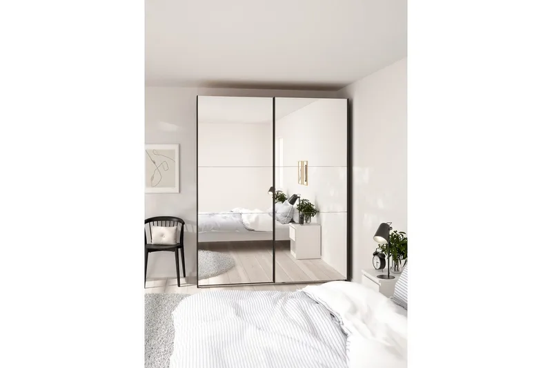 Takeru Garderob med Spegel 179x220 cm - Svart - Förvaring - Klädförvaring - Garderob & garderobssystem