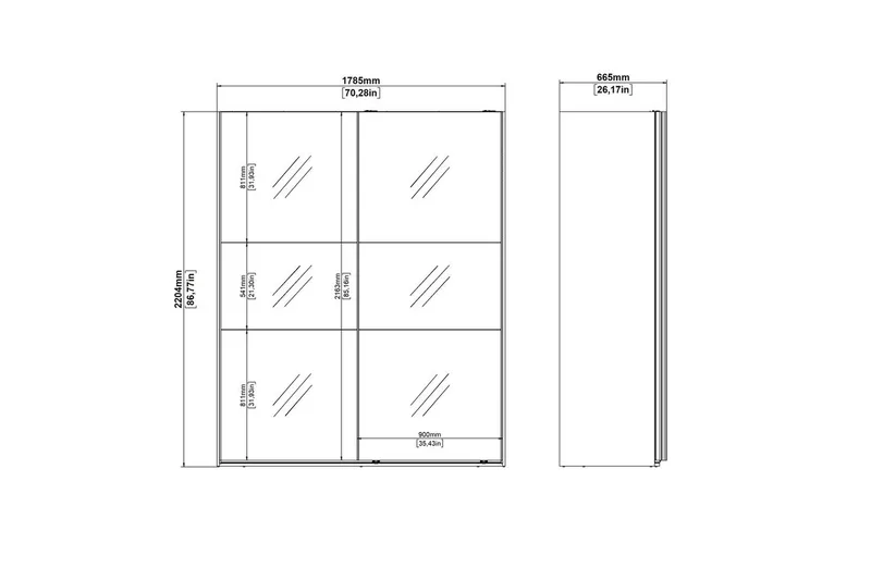 Takeru Garderob med Spegel 179x220 cm - Vit - Förvaring - Klädförvaring - Garderob & garderobssystem