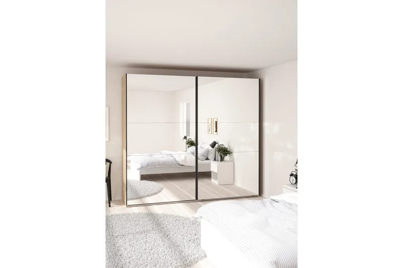 Takeru Garderob med Spegel 244x220 cm - Natur - Förvaring - Klädförvaring - Garderob & garderobssystem