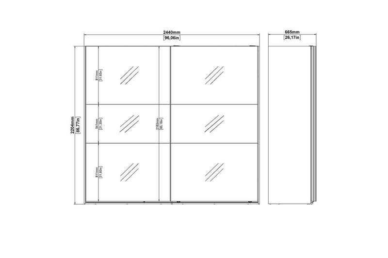 Takeru Garderob med Spegel 244x220 cm - Svart - Förvaring - Klädförvaring - Garderob & garderobssystem