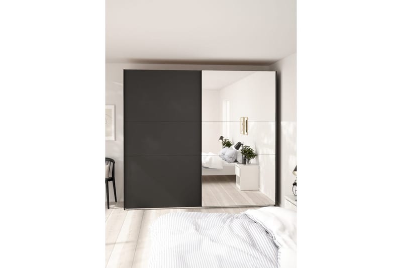 Takeru Garderob med Spegel 244x221 cm - Askgrå - Förvaring - Klädförvaring - Garderob & garderobssystem