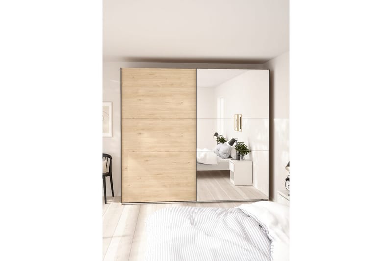 Takeru Garderob med Spegel 244x221 cm - Natur - Förvaring - Klädförvaring - Garderob & garderobssystem