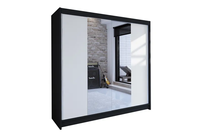 Talin Garderob 180x58x215 cm LED-belysning, Svart/Vit