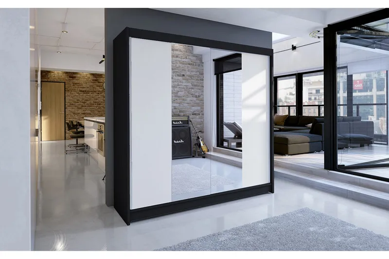 Talin Garderob 180x58x215 cm LED-belysning - Svart/Vit - Förvaring - Klädförvaring - Garderob & garderobssystem