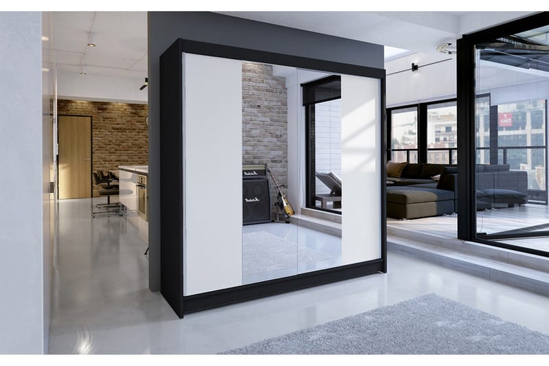 Talin Garderob 180x58x215 cm LED-belysning - Svart/Vit - Förvaring - Klädförvaring - Garderob & garderobssystem