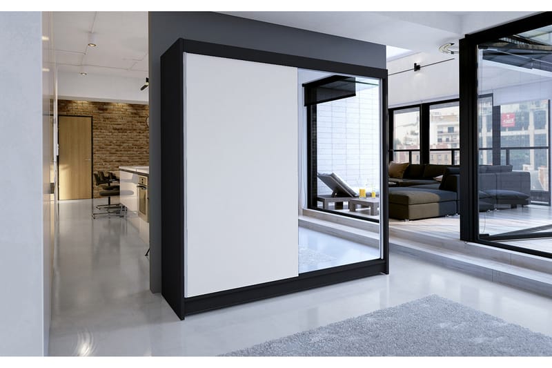 Talin Garderob 180x58x215 cm LED-belysning - Svart/Vit - Förvaring - Klädförvaring - Garderob & garderobssystem