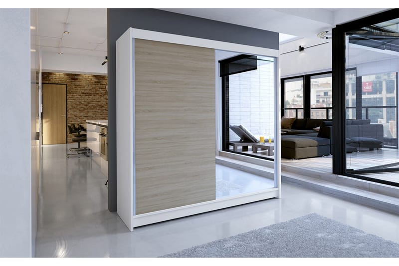 Talin Garderob 180x58x215 cm LED-belysning - Vit/Beige - Förvaring - Klädförvaring - Garderob & garderobssystem