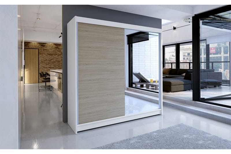 Talin Garderob 180x58x215 cm LED-belysning - Vit/Beige - Förvaring - Klädförvaring - Garderob & garderobssystem