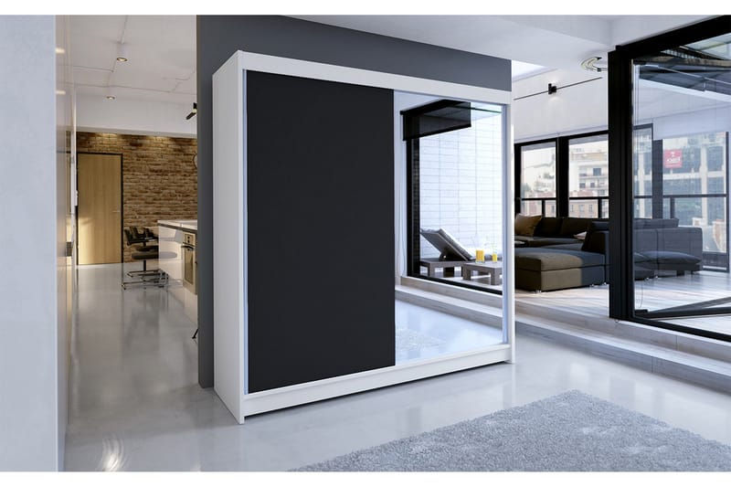 Talin Garderob 180x58x215 cm LED-belysning - Vit/Svart - Förvaring - Klädförvaring - Garderob & garderobssystem