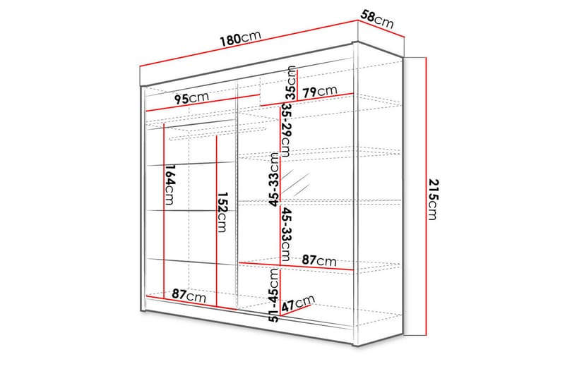 Talin Garderob 58x180 cm LED-belysning - Svart/Vit - Förvaring - Klädförvaring - Garderob & garderobssystem
