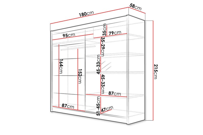 Talin Garderob 58x180 cm LED-belysning - Svart/Vit - Förvaring - Klädförvaring - Garderob & garderobssystem
