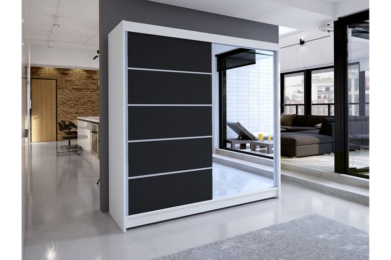 Talin Garderob 58x180 cm LED-belysning - Vit/Svart - Förvaring - Klädförvaring - Garderob & garderobssystem