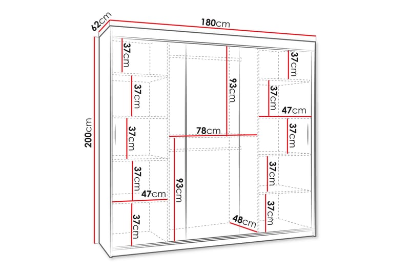 Tallmo Garderob m. Spegel 180x200 cm - 0 - Förvaring - Klädförvaring - Garderob & garderobssystem