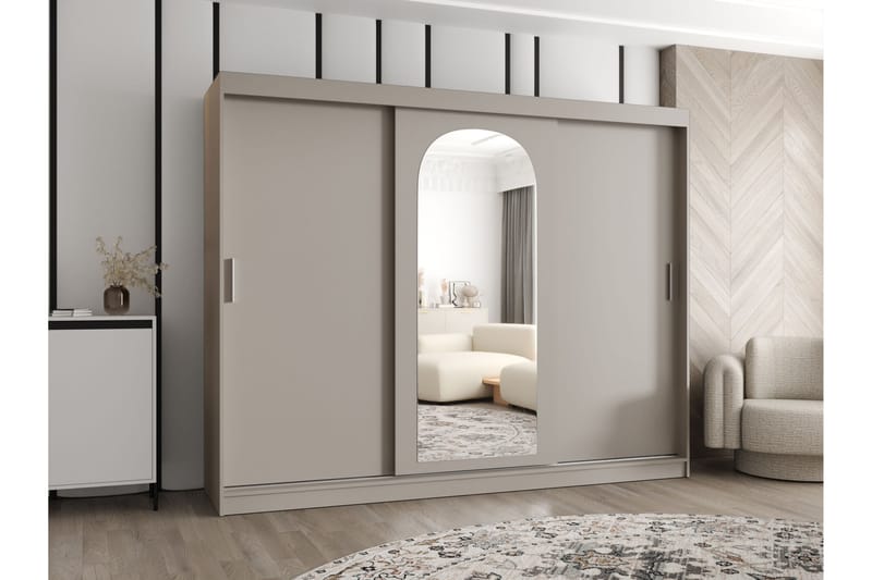Tallmo Garderob m. Spegel 250x200 cm - Brun/Beige - Förvaring - Klädförvaring - Garderob & garderobssystem