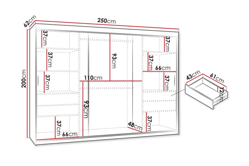 Tallmo Garderob m. Spegel 250x200 cm - Förvaring - Klädförvaring - Garderob & garderobssystem