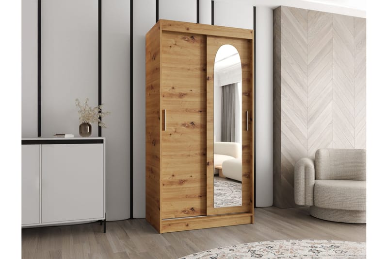 Tallmo Garderob med Spegel 100x200 cm i Ljust Trä - Brun - Förvaring - Klädförvaring - Garderob & garderobssystem