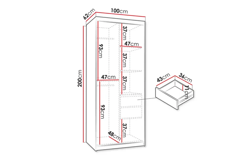 Tallmo Garderob med Spegel 100x200 cm i Trä - Grå - Förvaring - Klädförvaring - Garderob & garderobssystem