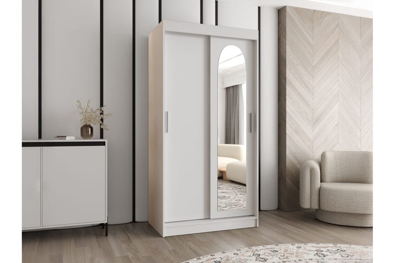 Tallmo Garderob med Spegel 100x200 cm i Trä - Grå - Förvaring - Klädförvaring - Garderob & garderobssystem