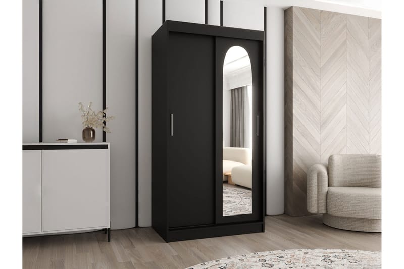 Tallmo Garderob med Spegel 100x200 cm i Trä - Svart - Förvaring - Klädförvaring - Garderob & garderobssystem