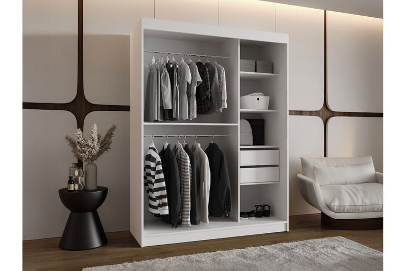 Tallmo Garderob med Spegel 150x200 cm i Målat Trä - Beige - Förvaring - Klädförvaring - Garderob & garderobssystem