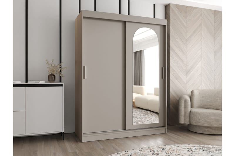 Tallmo Garderob med Spegel 150x200 cm i Målat Trä - Beige - Förvaring - Klädförvaring - Garderob & garderobssystem
