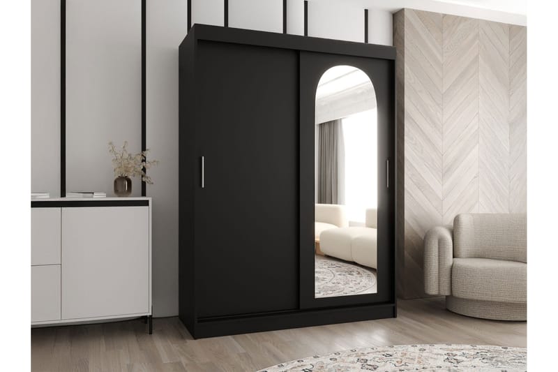 Tallmo Garderob med Spegel 150x200 cm i Målat Trä - Svart - Förvaring - Klädförvaring - Garderob & garderobssystem