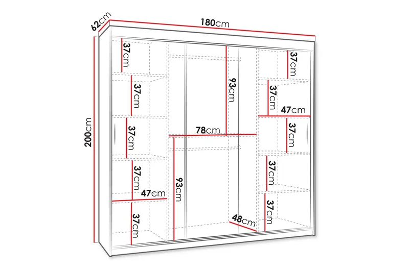 Tallmo Garderob med Spegel 180x200 cm i Målat Trä - Svart - Förvaring - Klädförvaring - Garderob & garderobssystem
