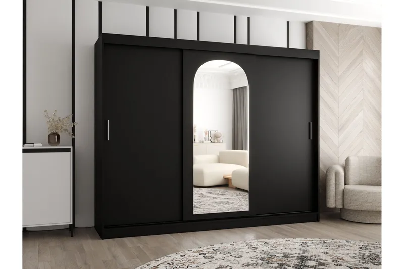 Tallmo Garderob med Spegel 250x200 cm i Målat Trä - Svart - Förvaring - Klädförvaring - Garderob & garderobssystem