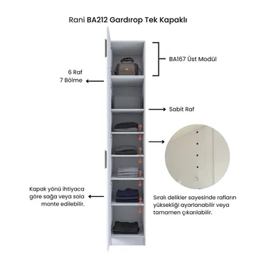 Tavren Garderob 45x255x57,5 cm - Vit - Förvaring - Klädförvaring - Garderob & garderobssystem - Klädskåp & fristående garderob