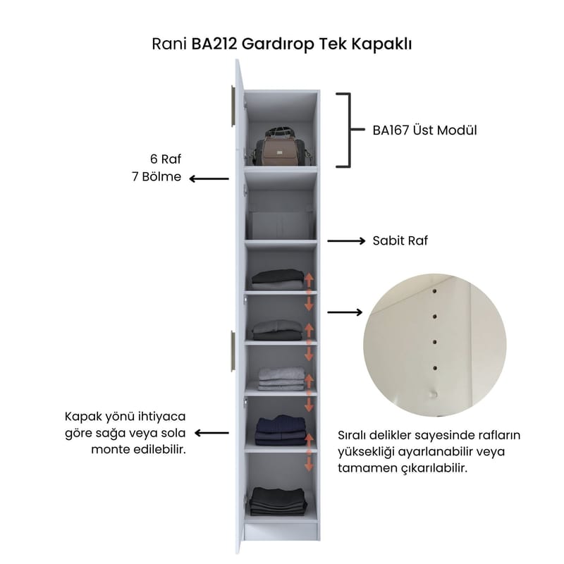 Tavren Garderob 45x255x57,5 cm - Vit - Förvaring - Klädförvaring - Garderob & garderobssystem - Klädskåp & fristående garderob