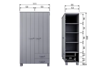 Tenney Garderob med 2 Lådor 111 cm - Grå Tall - Förvaring - Klädförvaring - Garderob & garderobssystem