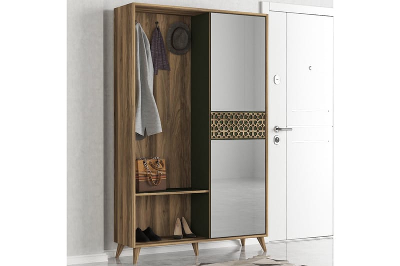 Tera Home Garderob med Spegel - Valnöt - Garderob & garderobssystem - Klädskåp & fristående garderob