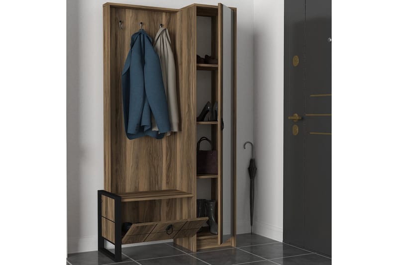 Tera Home Garderob med Spegel - Valnöt - Garderob & garderobssystem - Klädskåp & fristående garderob
