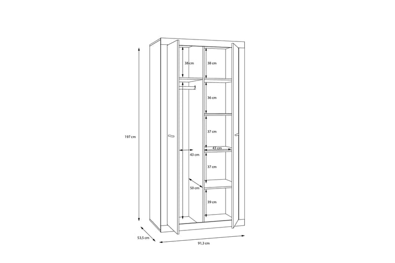 Tolovgrad Garderob 54x92 cm - Grå/Vit - Förvaring - Klädförvaring - Garderob & garderobssystem
