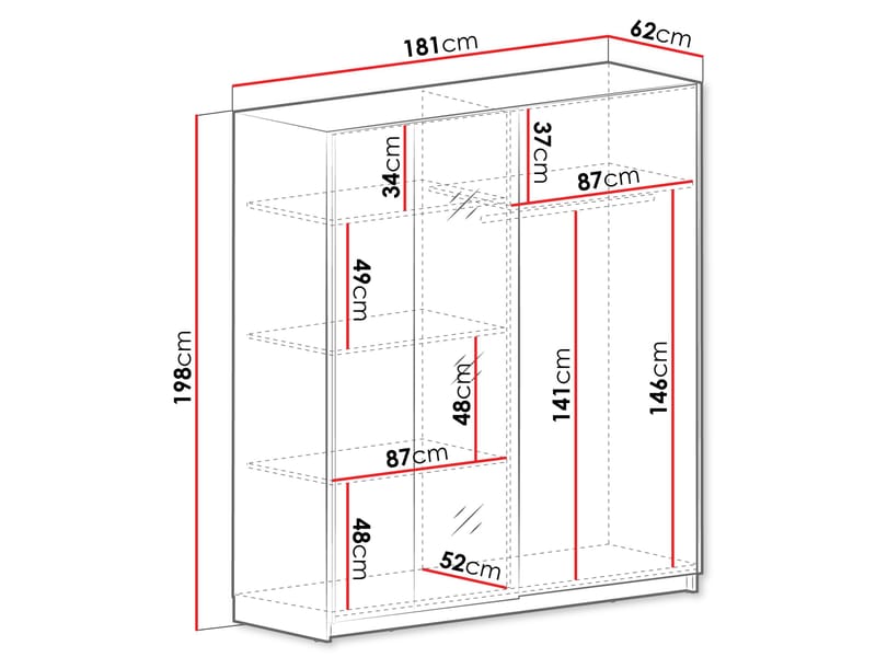 Tyrelon Garderob med spegel 181x198 cm - vit - Förvaring - Klädförvaring - Garderob & garderobssystem