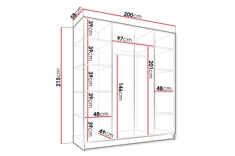 Vadstena Garderob 200 cm - Svart - Förvaring - Klädförvaring - Garderob & garderobssystem