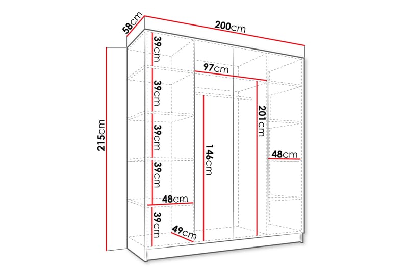 Vadstena Garderob 200 cm - Vit/Guld - Förvaring - Klädförvaring - Garderob & garderobssystem