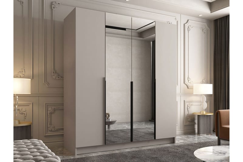 Vadstena Garderob med Spegel 200 cm - Kashmir/Svart - Förvaring - Klädförvaring - Garderob & garderobssystem