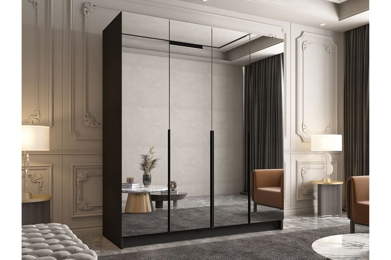 Vadstena Garderob med Spegel 200 cm - Svart - Förvaring - Klädförvaring - Garderob & garderobssystem