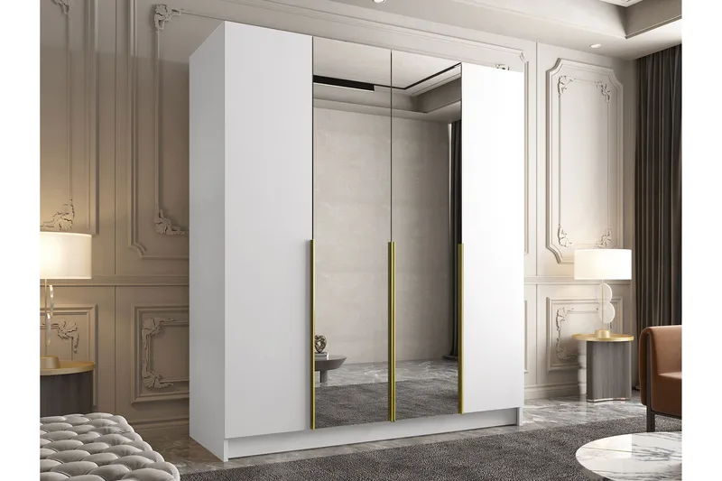 Vadstena Garderob med Spegel 200 cm - Vit/Guld - Förvaring - Klädförvaring - Garderob & garderobssystem